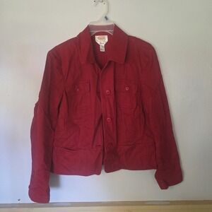 Talbots Long Sleeve Button Front Shirt Jacket Womens Size 12 Red Stretch